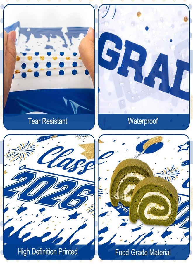 PERFQU Graduation Decorations Class of 2026 Tablecloth - 3 Pcs Plastic Congrats Grad Table Cloth, Graduation Table Cover for Graduations Party Decorations 2026 and Party Supplies, 54"x108" (Blue and Gold) - Image 5