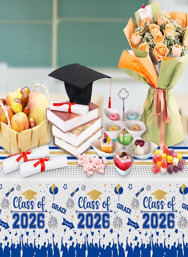 PERFQU Graduation Decorations Class of 2026 Tablecloth - 3 Pcs Plastic Congrats Grad Table Cloth, Graduation Table Cover for Graduations Party Decorations 2026 and Party Supplies, 54"x108" (Blue and Gold) - Image 2