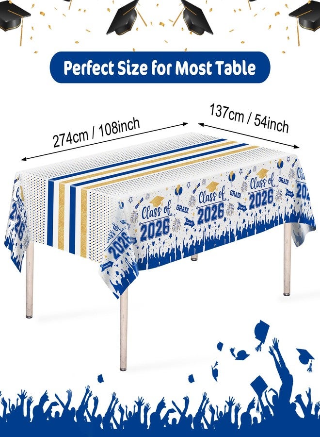 PERFQU Graduation Decorations Class of 2026 Tablecloth - 3 Pcs Plastic Congrats Grad Table Cloth, Graduation Table Cover for Graduations Party Decorations 2026 and Party Supplies, 54"x108" (Blue and Gold) - Image 3