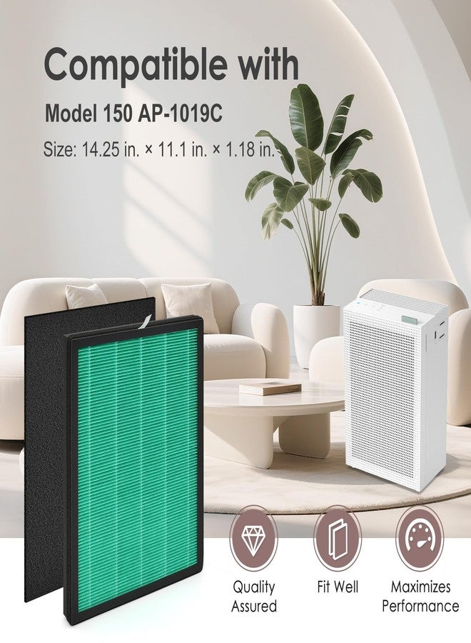 HSIAMEN Replacement Filter Compatible with Coway Airmega 150 Air Purifier, Compared to Part AP-1019C-FP, 2 H13 True HEPA with 8 Carbon Pre-filter, Green 2-Pack - Image 2