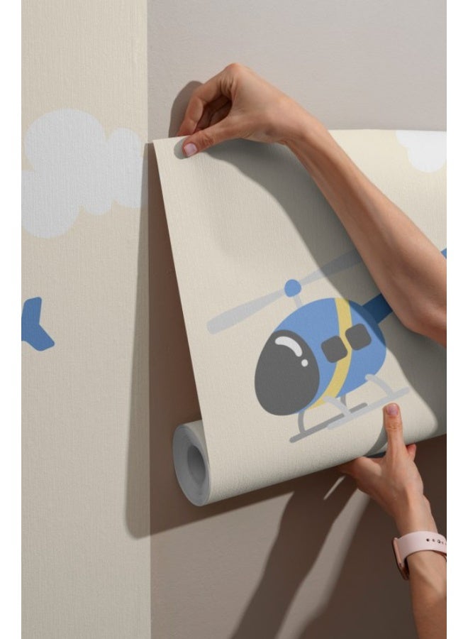 Home Gallery The Background Of The Helicopter Floating In The Sky  Fabric Wallpaper Covers An Area ​​Up To 4.2Mx3M With Adhesive  And Smoothing Tool  - Image 4