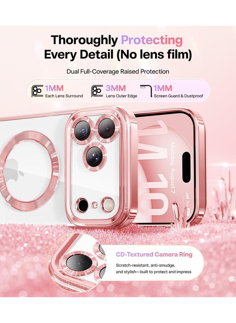 iPhone 17 Pro Max Case Cover, [Glitter Card ] [Compatible with MagSafe] [2X HD Screen Protectors] Surround Raised Lens Protection for 17 ProMax Phone Cover, Rose Gold - Image 3