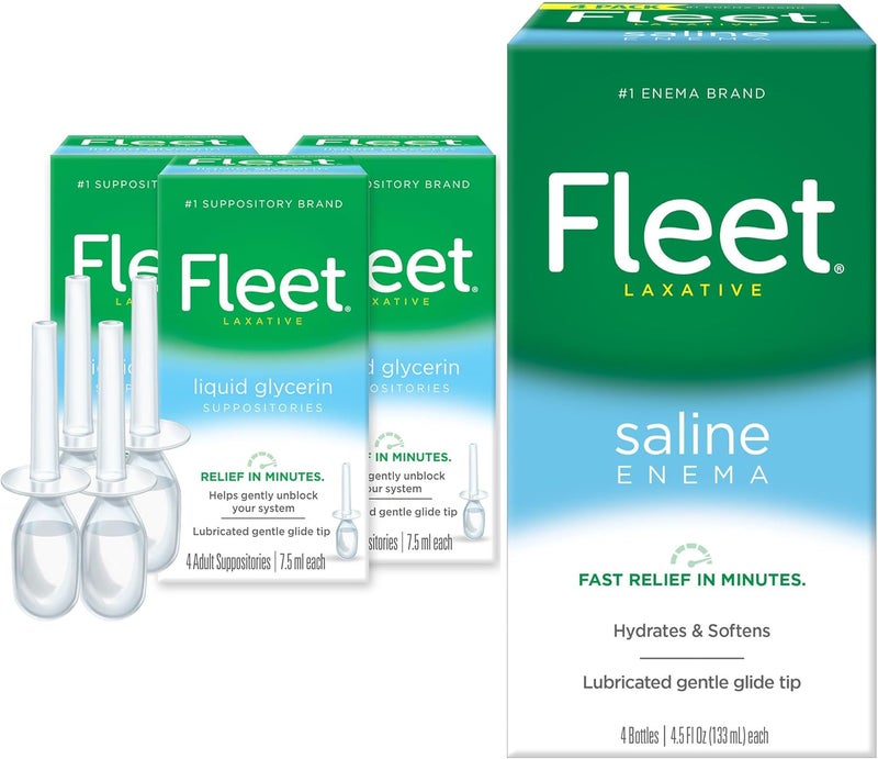 Fleet حقنة فليت الملحية 4 عد وملين فليت السائل جليسرين تحاميل لتخفيف الإمساك للبالغين 4 عد 3 عبوات - Image 1