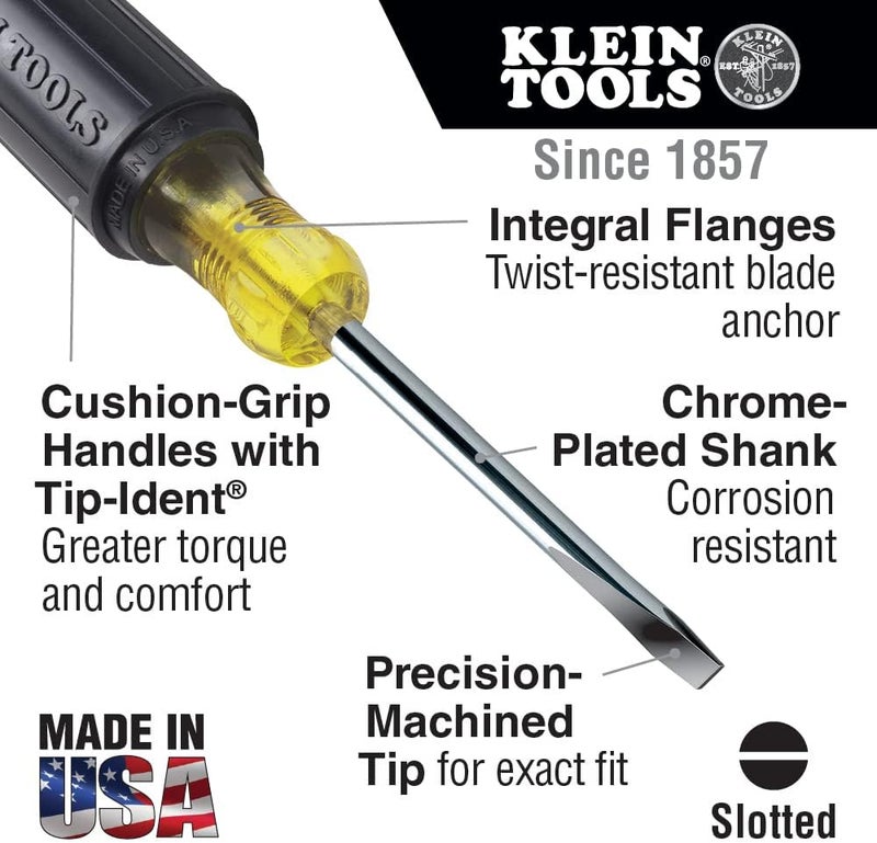 Klein Tools 601-4 مفك براغي برأس خزانة 3/16 بوصة بطول 6 بوصات - Image 2