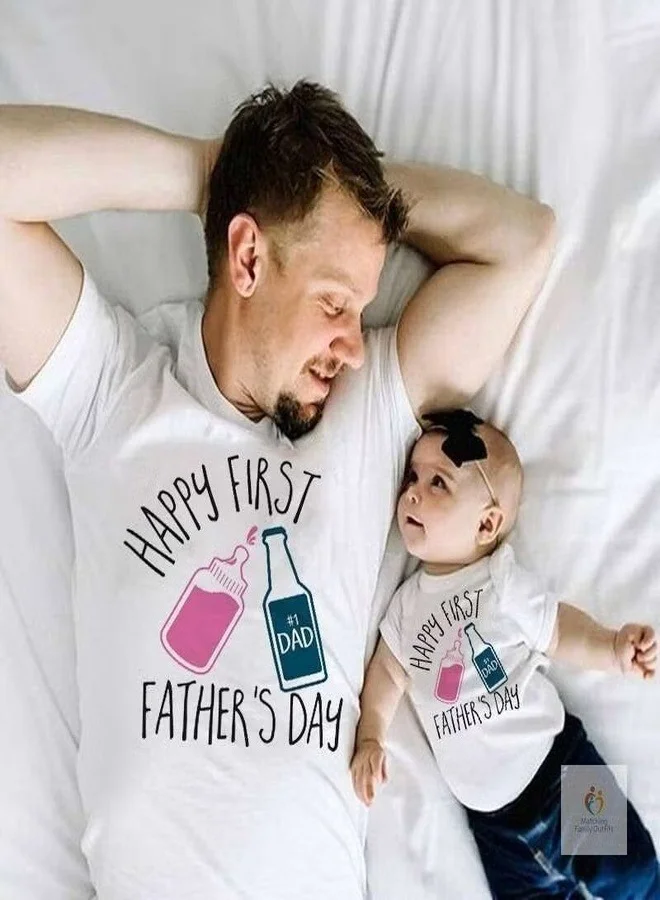 Matching Family Outfits Happy First Father’s Day Matching Outfit for Dad and Baby | Daddy and Me T Shirt Romper Set | Father Daughter Son Matching Clothes | New Dad Gift Set