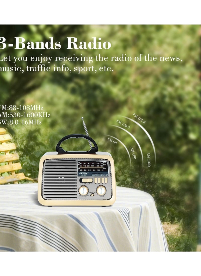 Generic - Retro Radio with Bluetooth, FM AM SW Kitchen Radio Retro Battery Radio Portable Nostalgia Radio Supports USB/TF/AUX Function, Torch for Household Emergencies - Image 1