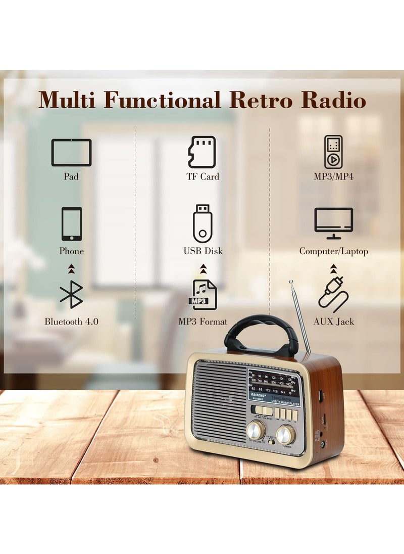 Generic - Retro Radio with Bluetooth, FM AM SW Kitchen Radio Retro Battery Radio Portable Nostalgia Radio Supports USB/TF/AUX Function, Torch for Household Emergencies - Image 1