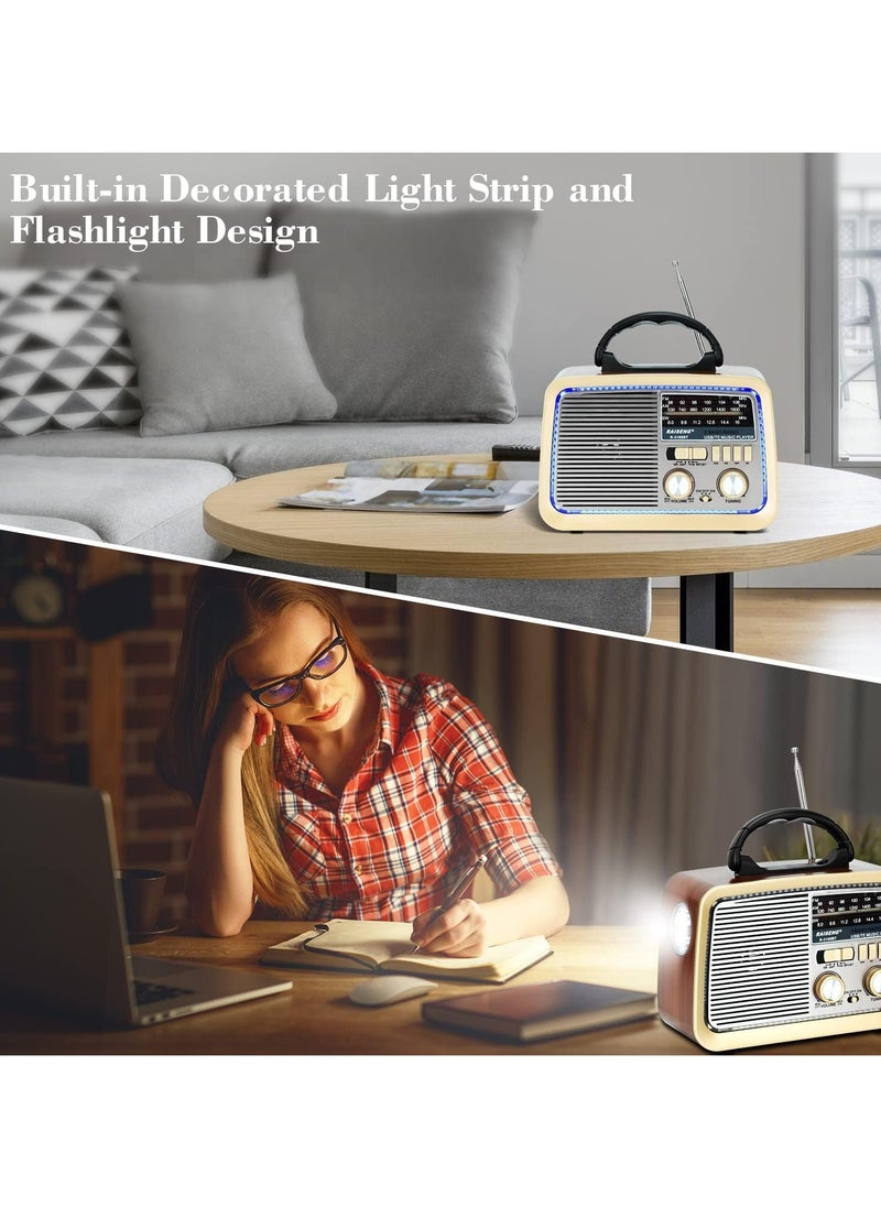 Generic - Retro Radio with Bluetooth, FM AM SW Kitchen Radio Retro Battery Radio Portable Nostalgia Radio Supports USB/TF/AUX Function, Torch for Household Emergencies - Image 1