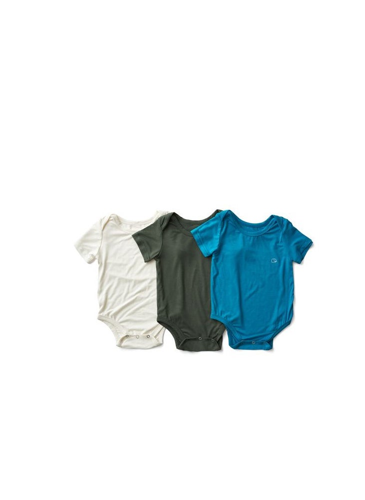 Anvi Baby Set of 3 Organic Bamboo Spandex Bodysuit- Gift set 3-6m	Blue/White/ Dark Green  - Image 1