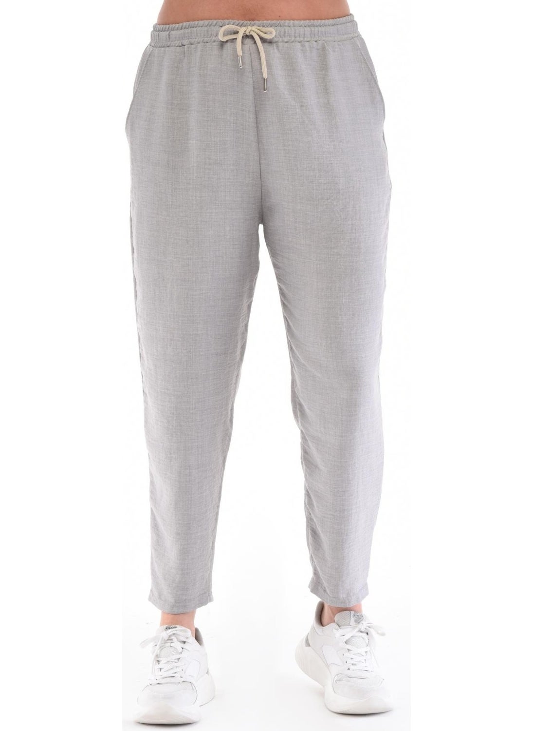 Cedy Denim - Women's Plus Size Synthetic Linen High Waist Elastic Skinny Leg Mom Pants C611 - Image 1