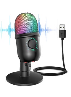 Generic RGB Condenser Microphone Cardioid USB Mic with Colorful Lighting Effect One-Button Mute Real-time Monitoring with Desktop Mic Stand for Laptop PC Live Streaming Video Conference Online Game  - Image 1