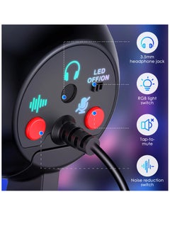 Generic RGB Condenser Microphone Cardioid USB Mic with Colorful Lighting Effect One-Button Mute Real-time Monitoring with Desktop Mic Stand for Laptop PC Live Streaming Video Conference Online Game  - Image 4