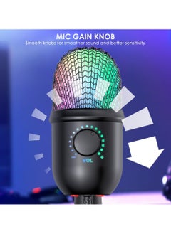 Generic RGB Condenser Microphone Cardioid USB Mic with Colorful Lighting Effect One-Button Mute Real-time Monitoring with Desktop Mic Stand for Laptop PC Live Streaming Video Conference Online Game  - Image 5