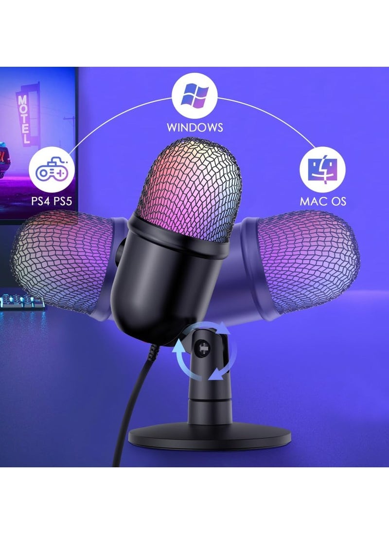 Generic - RGB Condenser Microphone Cardioid USB Mic with Colorful Lighting Effect One-Button Mute Real-time Monitoring with Desktop Mic Stand for Laptop PC Live Streaming Video Conference Online Game - Image 1