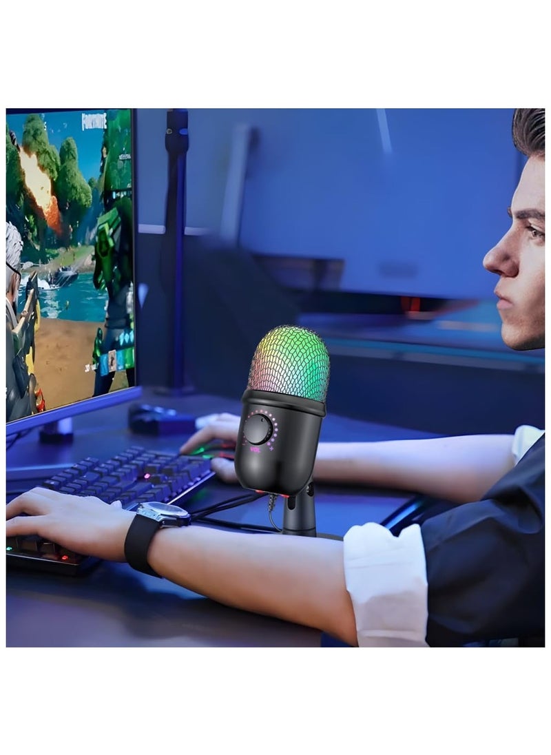 Generic - RGB Condenser Microphone Cardioid USB Mic with Colorful Lighting Effect One-Button Mute Real-time Monitoring with Desktop Mic Stand for Laptop PC Live Streaming Video Conference Online Game - Image 1