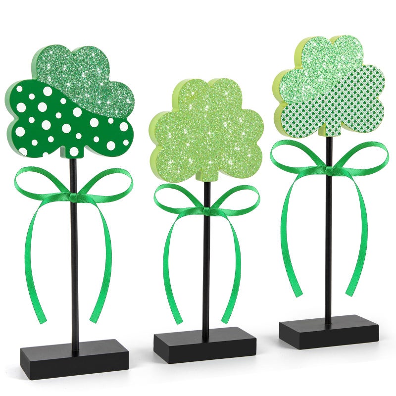 Hedeey 3 Pieces St. Patrick's Day Tiered Tray Decor, St. Patrick's Table Decor Shamrock Wooden Set, Irish-Themed Shamrock Decor, Green Lucky Shamrocks for Home Decor (Light Green) - Image 1