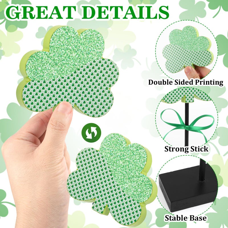 Hedeey 3 Pieces St. Patrick's Day Tiered Tray Decor, St. Patrick's Table Decor Shamrock Wooden Set, Irish-Themed Shamrock Decor, Green Lucky Shamrocks for Home Decor (Light Green) - Image 4