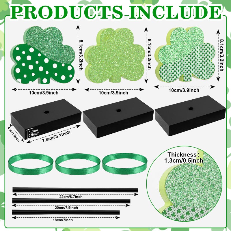Hedeey 3 Pieces St. Patrick's Day Tiered Tray Decor, St. Patrick's Table Decor Shamrock Wooden Set, Irish-Themed Shamrock Decor, Green Lucky Shamrocks for Home Decor (Light Green) - Image 3