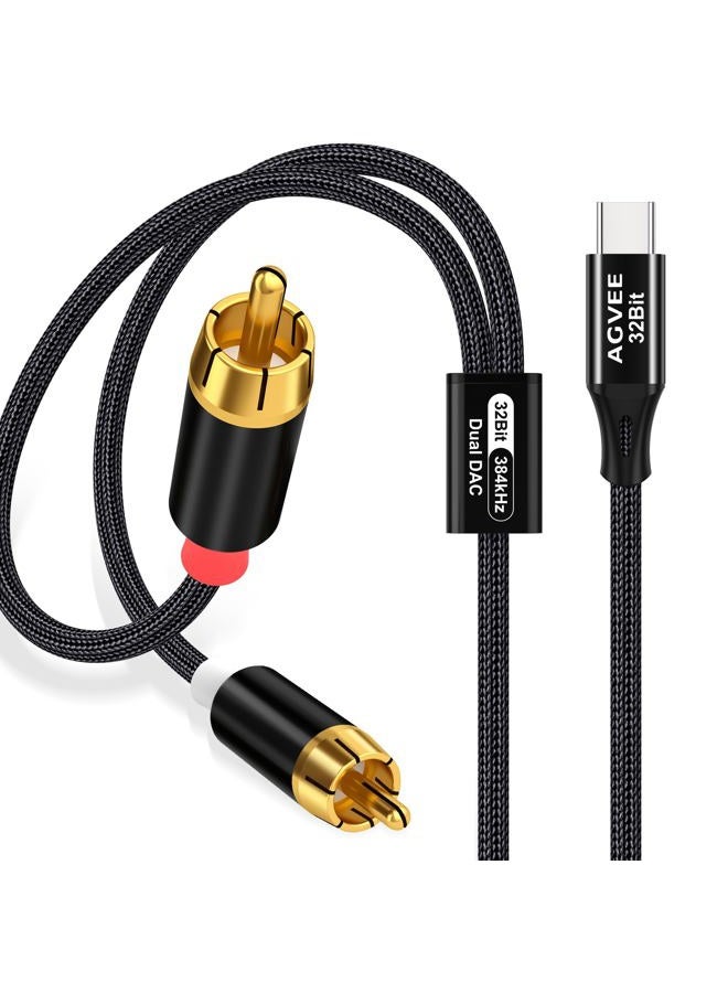 AGVEE 6.6ft Dual DAC 32Bit/384kHZ USB C to RCA Audio Cable, Type C to 2RCA Y Splitter Cord for iPhone 16 15 iPad Pro Samsung Galaxy S24 S23 S22 S21, Google Pixel Series, Amplifiers, Black - Image 1
