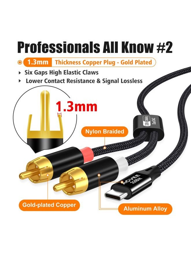 AGVEE 6.6ft Dual DAC 32Bit/384kHZ USB C to RCA Audio Cable, Type C to 2RCA Y Splitter Cord for iPhone 16 15 iPad Pro Samsung Galaxy S24 S23 S22 S21, Google Pixel Series, Amplifiers, Black - Image 4