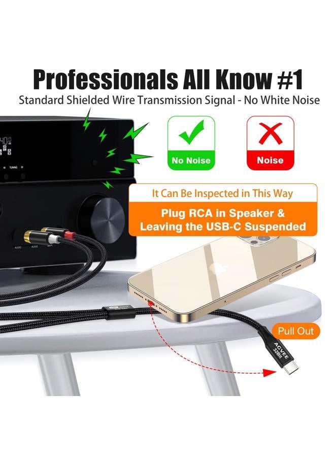 AGVEE 6.6ft Dual DAC 32Bit/384kHZ USB C to RCA Audio Cable, Type C to 2RCA Y Splitter Cord for iPhone 16 15 iPad Pro Samsung Galaxy S24 S23 S22 S21, Google Pixel Series, Amplifiers, Black - Image 3