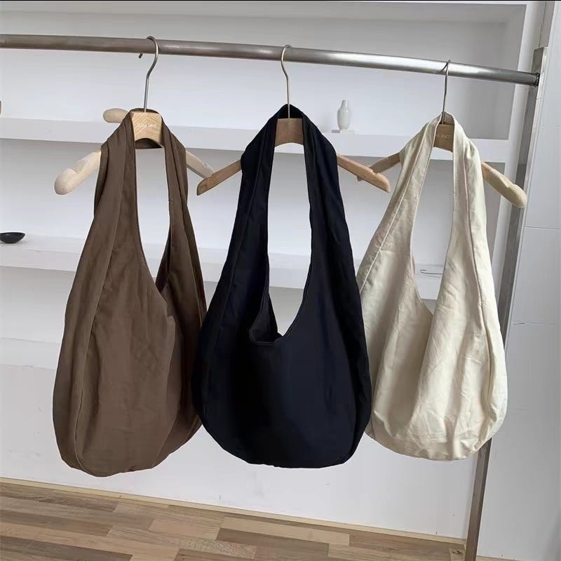 Korean Version New Simple Solid Color Bucket Canvas Bag Large Capacity Versatile Artistic Retro Single Shoulder Crossbody Bag Unisex Trendy - Image 2