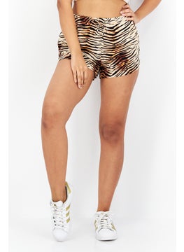 Women Animal Print Basic Shorts, Black