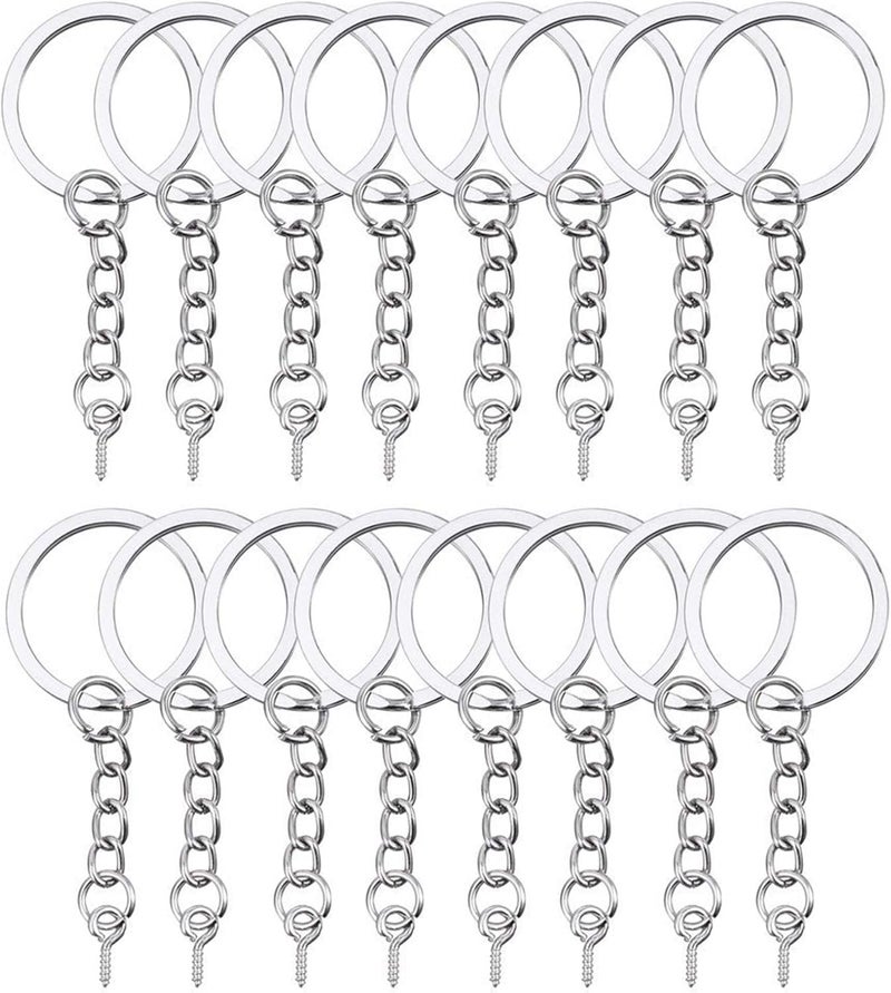 HAUTOCO 100Pcs Keychain Rings with Chain Open Jump Rings and Screw Eye Pins for Crafts Charm Jewelry Making1 Inch25mm