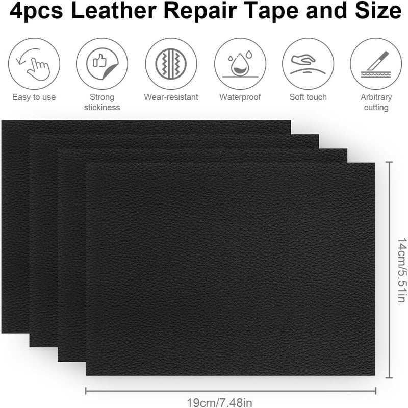 KAPIX Leather Repair Tap for Upholstery Self-Adhesive Patch for Couch, Furniture, Sofas, Car Seats Advanced PU Vinyl Leather Repair Kit BLACK || 4 x 8 Inch, 0.22 ft² - Image 4