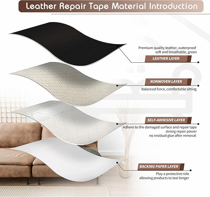 KAPIX Leather Repair Tap for Upholstery Self-Adhesive Patch for Couch, Furniture, Sofas, Car Seats Advanced PU Vinyl Leather Repair Kit BLACK || 4 x 8 Inch, 0.22 ft² - Image 5