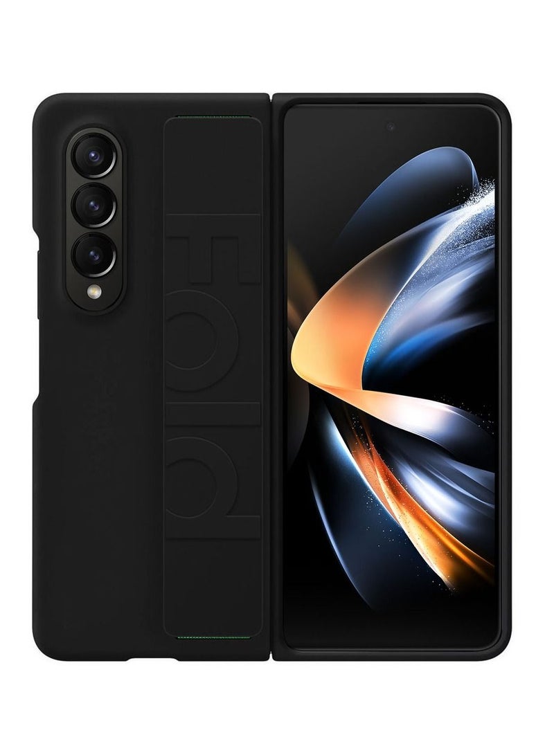 CATANES Samsung Galaxy Z Fold 4 Silicone Grip Cover Case with Wrist Strap Dark Black - Image 3
