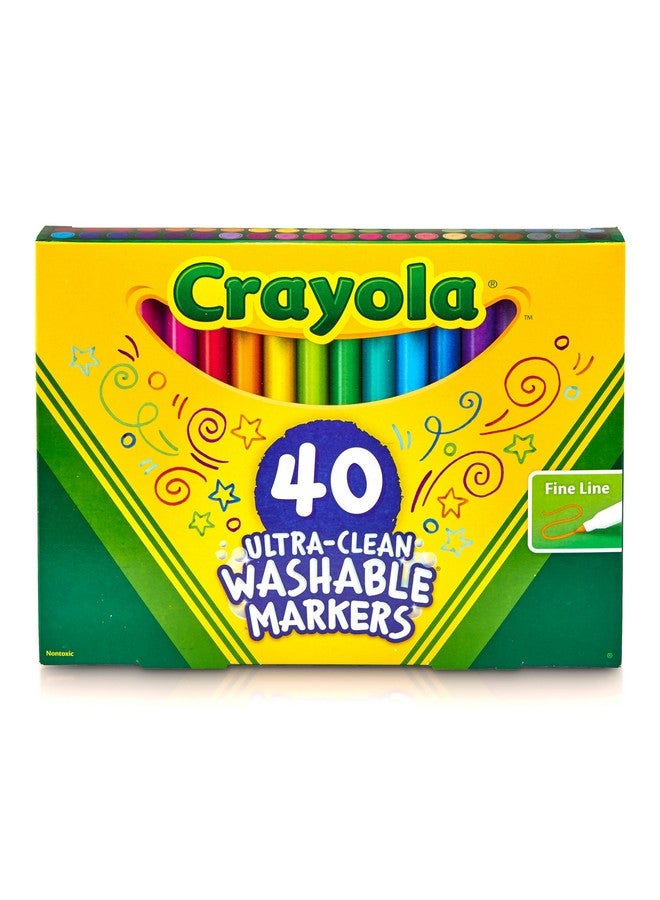 Crayola Ultra Clean Fine Line Washable Markers (40ct), Colored Markers for Kids, Fine Tip, Coloring Book Art Supplies, Gifts for Kids, 3+ - Image 1