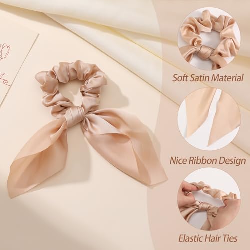 Glaudmeiss 6 PCS Small Silk Scrunchies, Hair Ties with Knotted Bows, Satin Hair Ribbons Elastic Hair Ties for Women Girls, Christmas Gifts - Image 2
