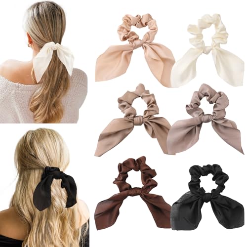 Glaudmeiss 6 PCS Small Silk Scrunchies, Hair Ties with Knotted Bows, Satin Hair Ribbons Elastic Hair Ties for Women Girls, Christmas Gifts - Image 1