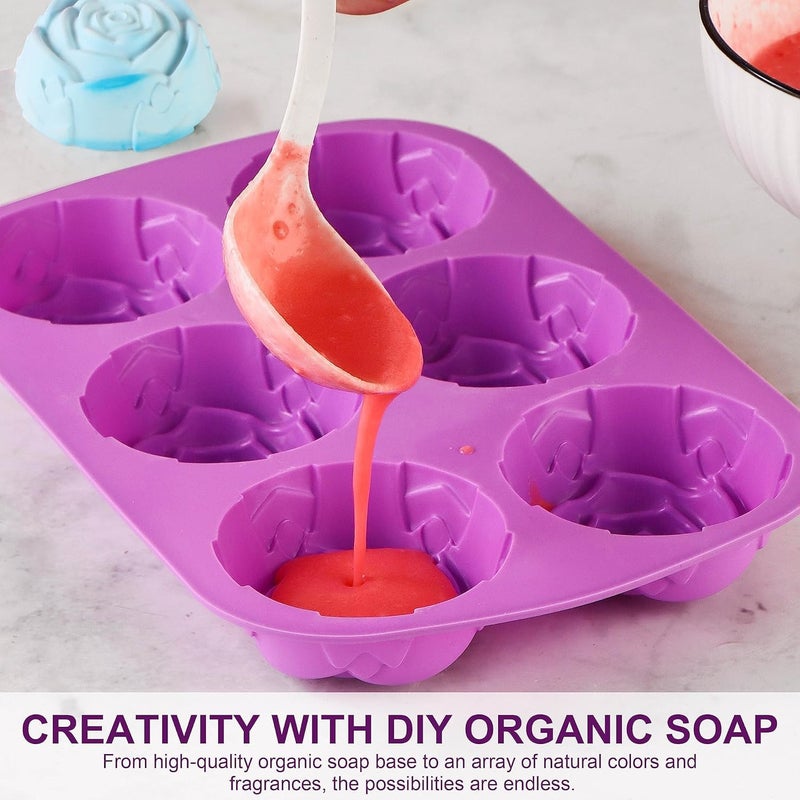 Bamutu 2 Pack Rose Silicone Molds 6 Cavity Large Rose Flower Mold for Chocolate, Candy, Cupcakes, Pudding, Muffins, Ice Cube, Resin & Candle Soap DIY, Food Grade Non-Stick Flexible Bakeware (Purple) - Image 4
