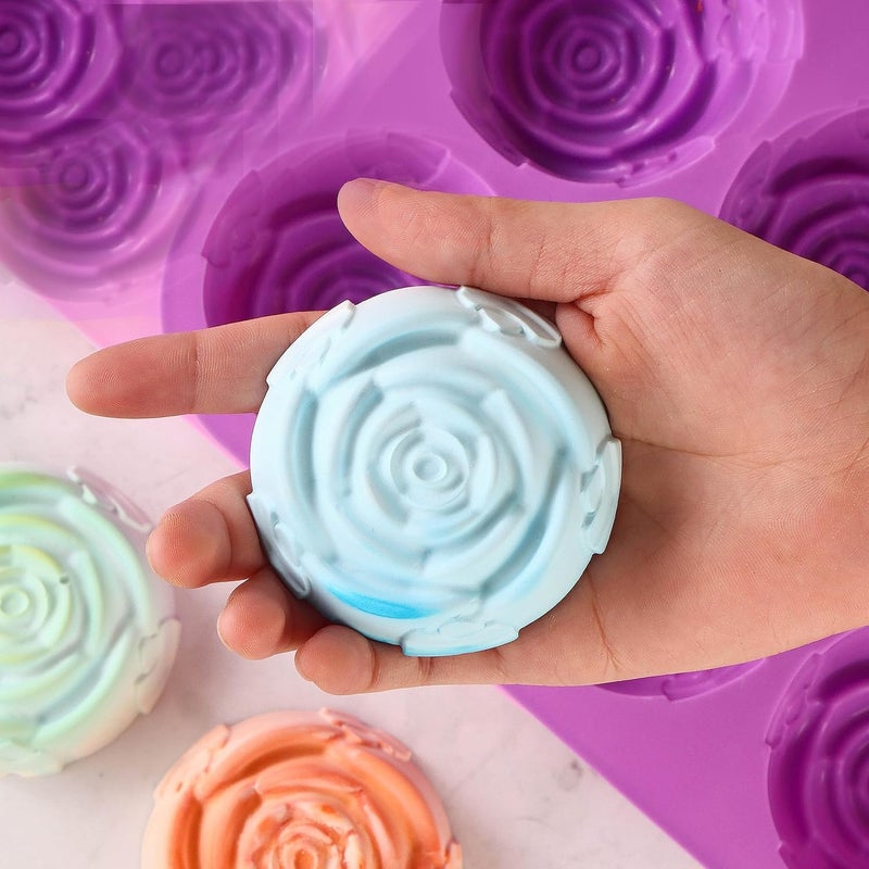 Bamutu 2 Pack Rose Silicone Molds 6 Cavity Large Rose Flower Mold for Chocolate, Candy, Cupcakes, Pudding, Muffins, Ice Cube, Resin & Candle Soap DIY, Food Grade Non-Stick Flexible Bakeware (Purple) - Image 3