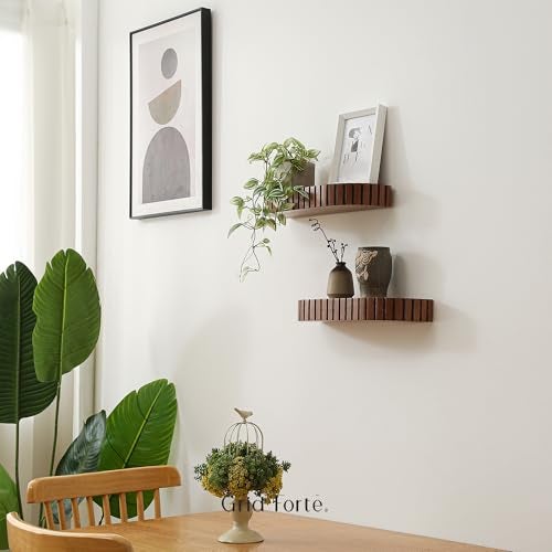 GRID FORTE Wood Rounded Fluted Floating Shelf Set of 2, 16Wx5.5D Inch– Modern Display Shelf with Decorative Edge, Rustic Hanging Storage for Plants, Books, Photos & Home Décor - Image 3