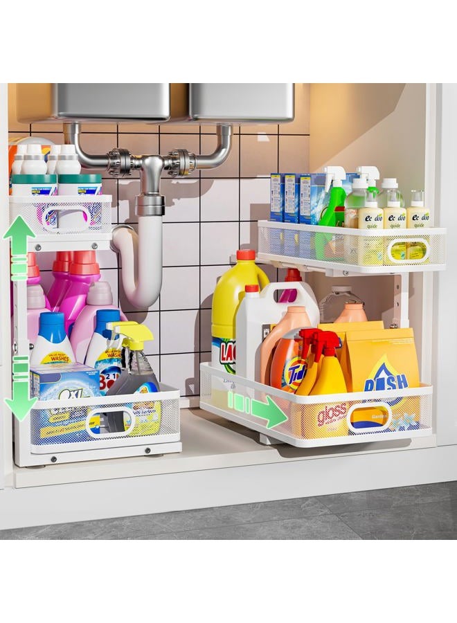 Dolesman Under Sink Organizer, High Adjustable 2 Tier Under Sink Organizers and Storage, Slide Out Metal Cabinet Organizers, Pull Out Storage Drawer Shelf for Kitchen Bathroom Cabinet, White, 2 Pack - Image 1