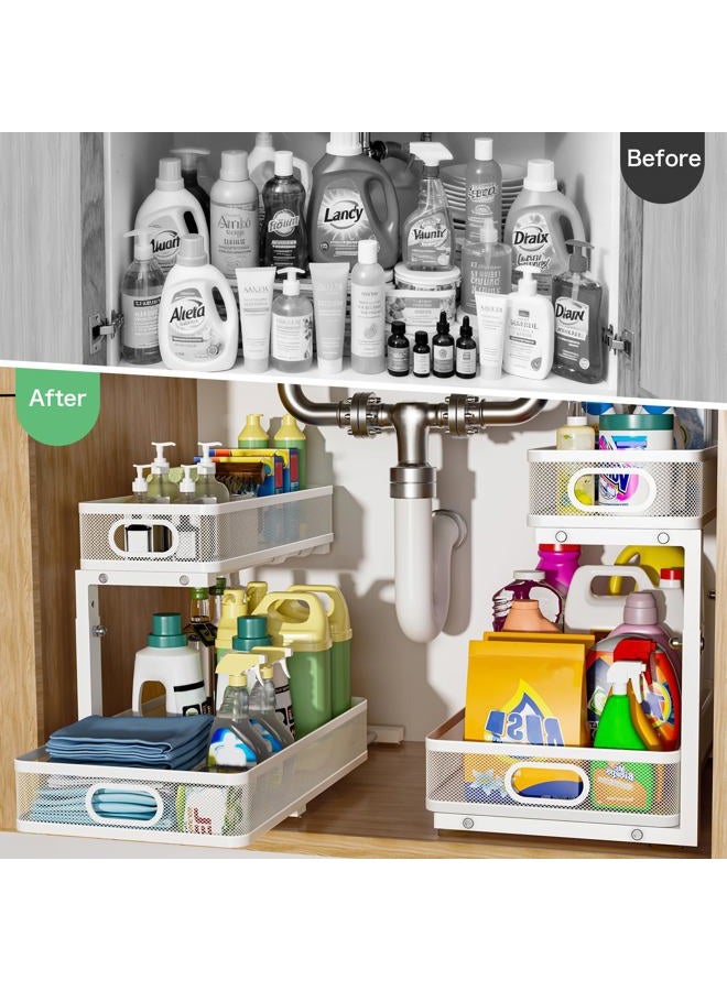 Dolesman Under Sink Organizer, High Adjustable 2 Tier Under Sink Organizers and Storage, Slide Out Metal Cabinet Organizers, Pull Out Storage Drawer Shelf for Kitchen Bathroom Cabinet, White, 2 Pack - Image 3