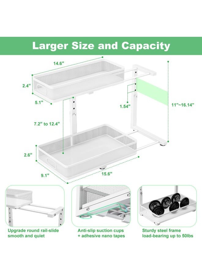 Dolesman Under Sink Organizer, High Adjustable 2 Tier Under Sink Organizers and Storage, Slide Out Metal Cabinet Organizers, Pull Out Storage Drawer Shelf for Kitchen Bathroom Cabinet, White, 2 Pack - Image 4