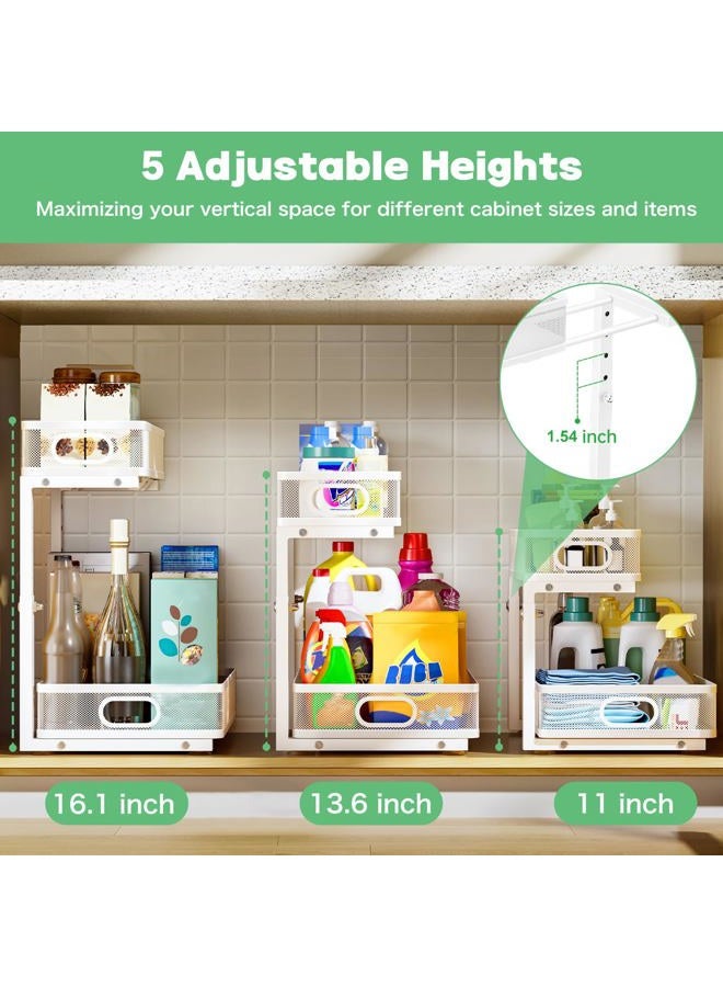 Dolesman Under Sink Organizer, High Adjustable 2 Tier Under Sink Organizers and Storage, Slide Out Metal Cabinet Organizers, Pull Out Storage Drawer Shelf for Kitchen Bathroom Cabinet, White, 2 Pack - Image 2