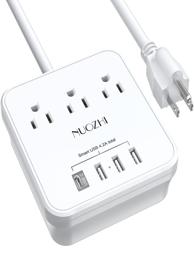 NUOZHI Power Strip, 6 Ft Extension Cord with 3 Outlets and 4 USB Ports(1 USB C), Non Surge Protector for Cruise Ship, Travel, Home Office, ETL Listed, White - Image 1