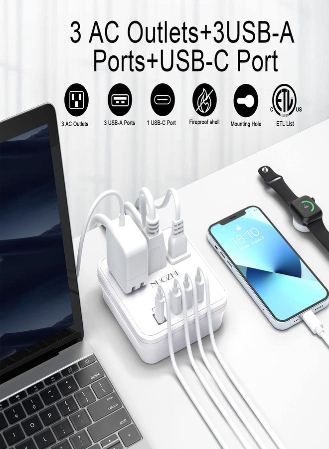 NUOZHI Power Strip, 6 Ft Extension Cord with 3 Outlets and 4 USB Ports(1 USB C), Non Surge Protector for Cruise Ship, Travel, Home Office, ETL Listed, White - Image 2