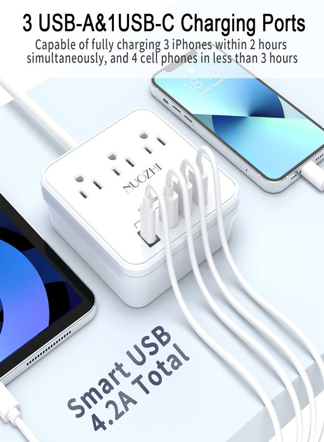 NUOZHI Power Strip, 6 Ft Extension Cord with 3 Outlets and 4 USB Ports(1 USB C), Non Surge Protector for Cruise Ship, Travel, Home Office, ETL Listed, White - Image 4