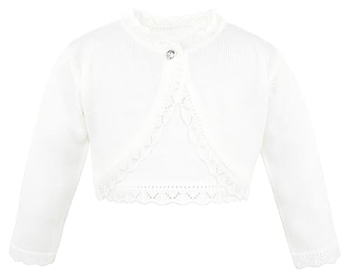 Lilax Little Girls' Knit Long Sleeve Button Closure Bolero Cardigan Shrug 7 Cream - Image 1