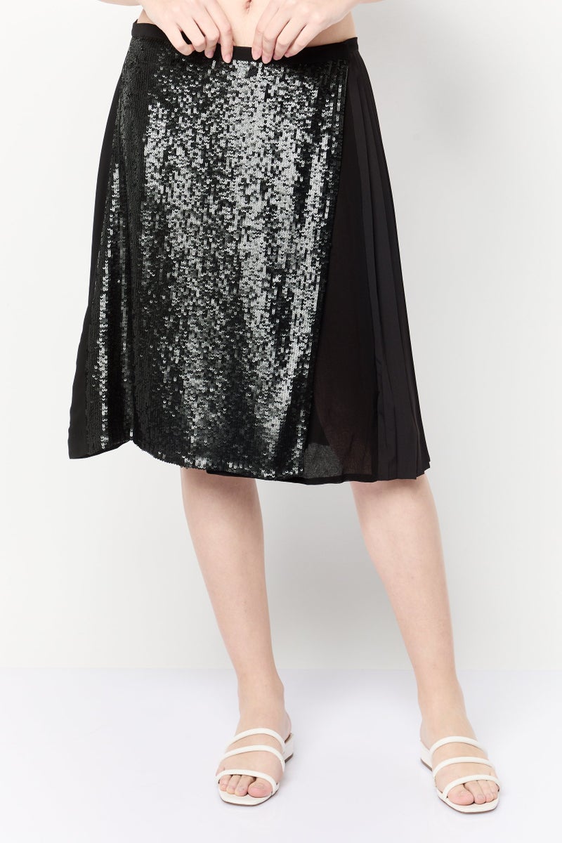 Harmont & Blaine Women Sequined Wrap Skirt, Black - Image 1