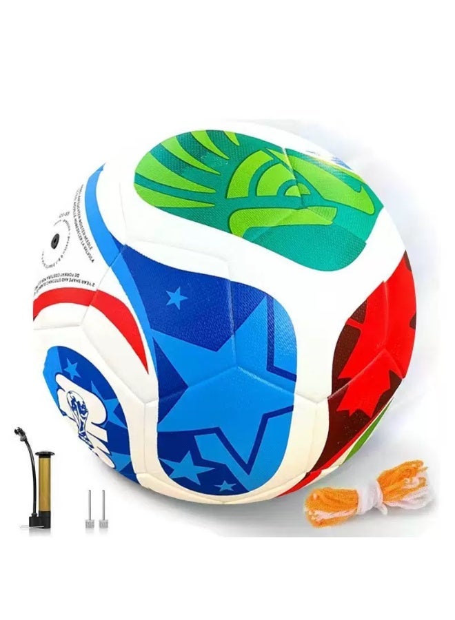 Size 5 World Cup Style Soccer Ball, TPU Wear Resistant Training Football with Air Pump, Inflation Needles & Storage Net, Stable Flight Durable Match Ball for Adults Youths Outdoor Grass Game - Image 1