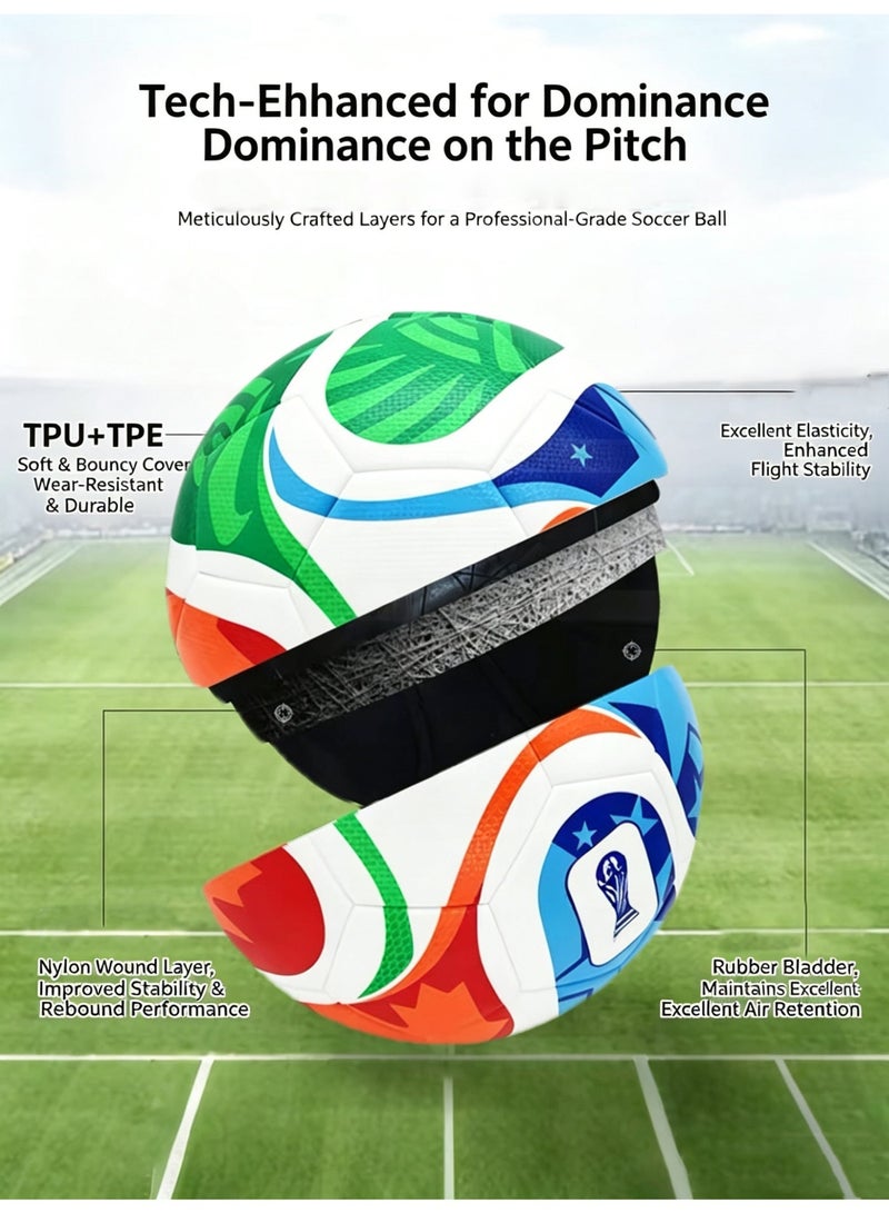 Size 5 World Cup Style Soccer Ball, TPU Wear Resistant Training Football with Air Pump, Inflation Needles & Storage Net, Stable Flight Durable Match Ball for Adults Youths Outdoor Grass Game - Image 2