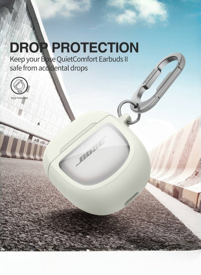 for Bose QuietComfort Ultra 2023 Case & Bose QuietComfort Earbuds II 2022 Case, with Carabiner, White - Image 2