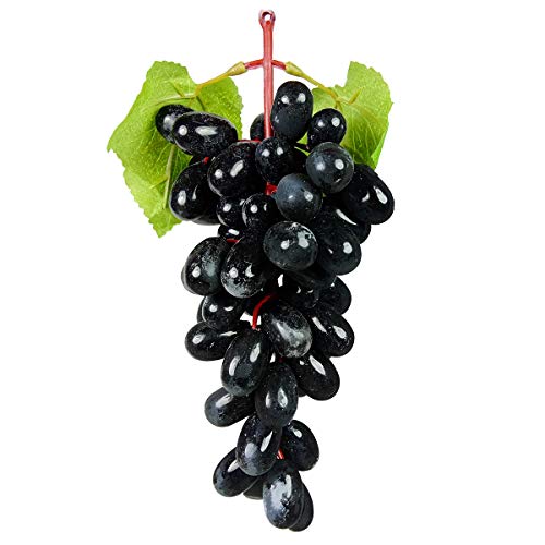 Crystu Hanging Artificial Black Grapes with Leaves Plastic Fake Fruit Food Home Decor for Table Decoration Combo Pack of 1 pc - Image 1